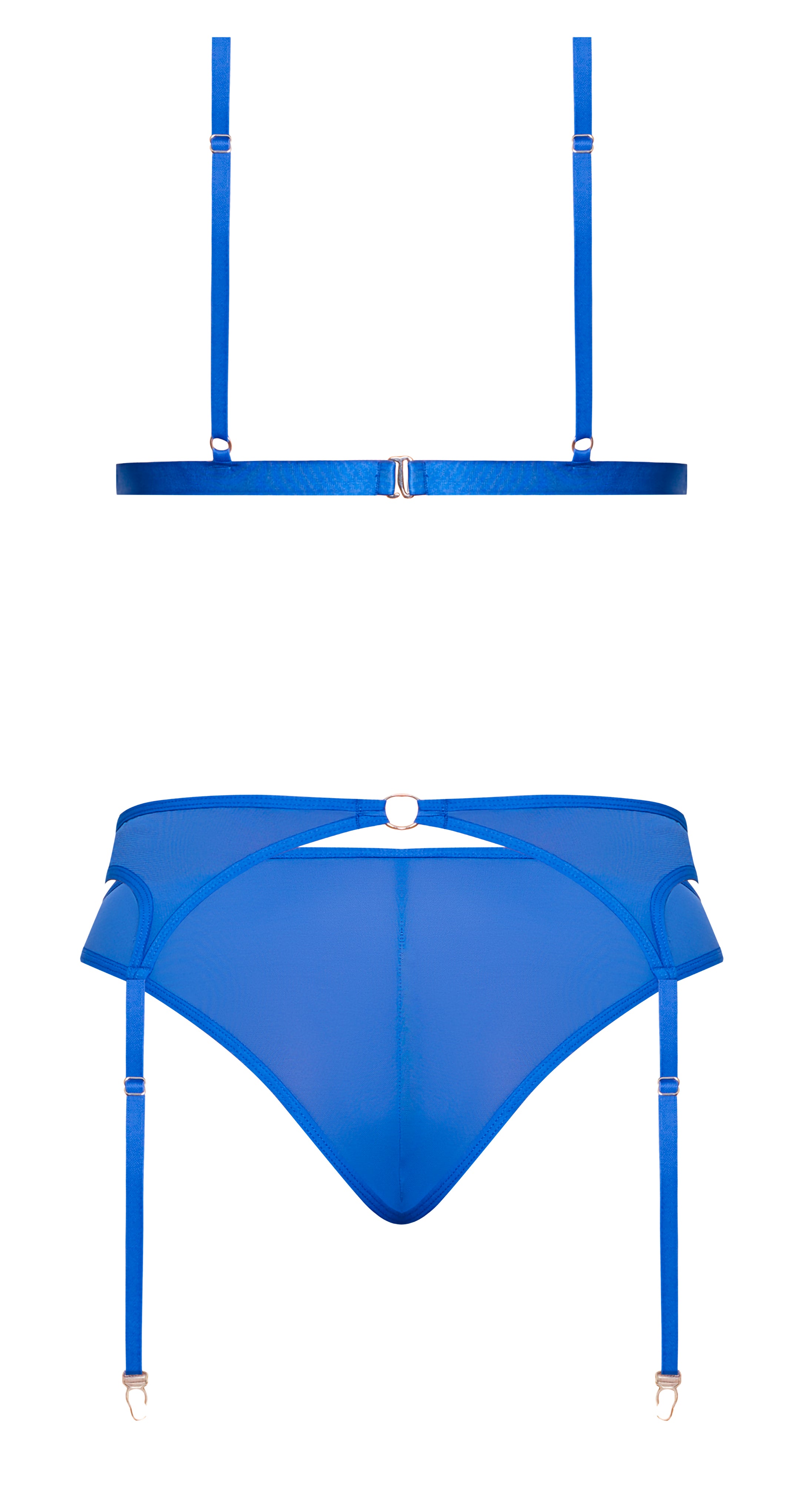 Sassy Bra, Garter & Rouched Panty – Cobalt, L/XL