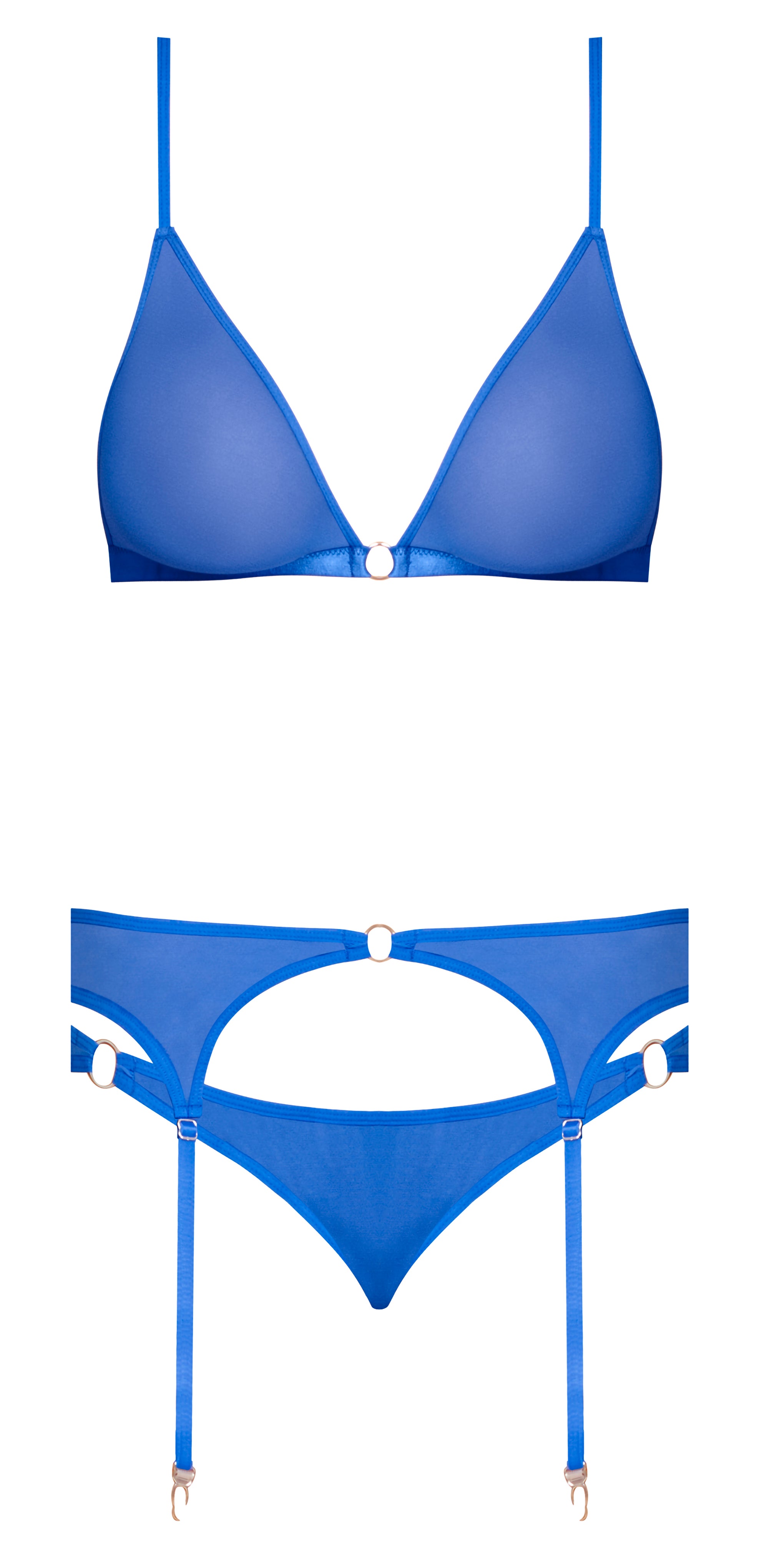 Sassy Bra, Garter & Rouched Panty – Cobalt, L/XL