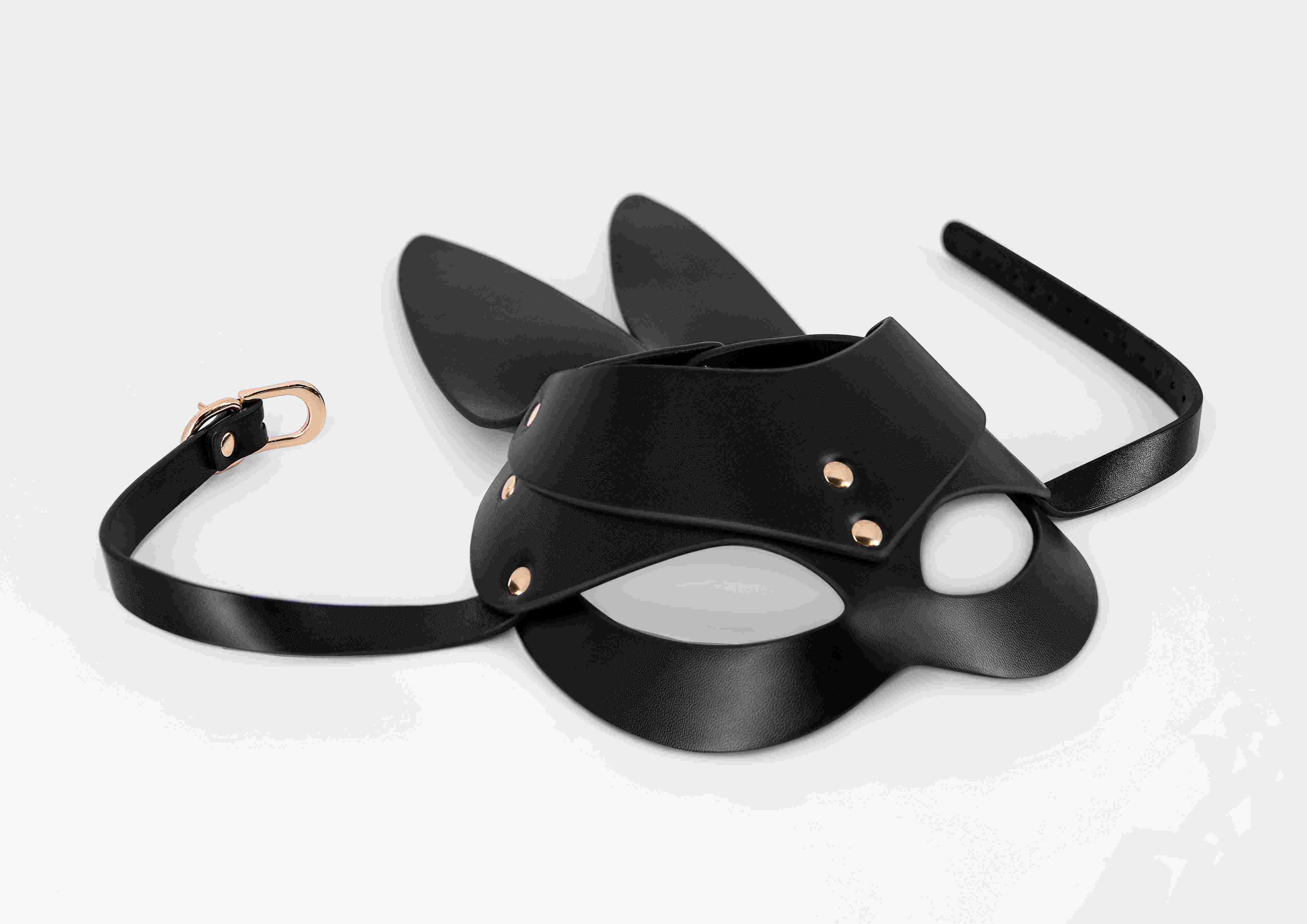 PU LEATHER BUNNY MASK BLACK OS