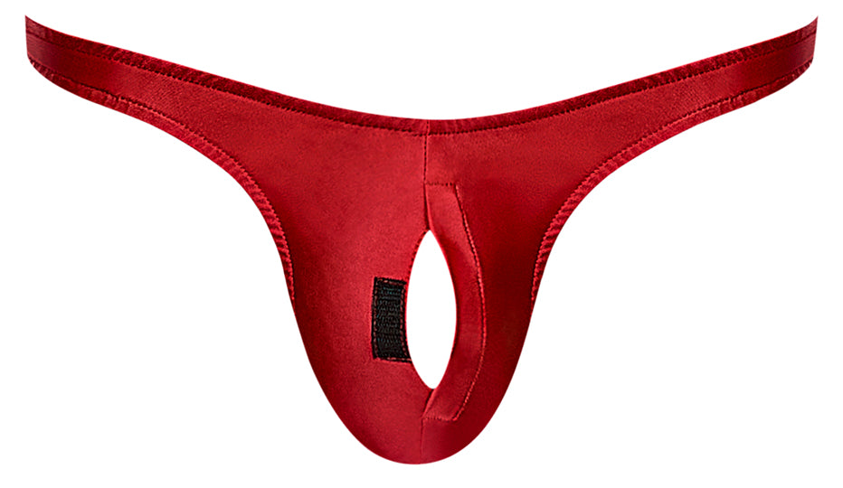 NYLON/SPANDEX PULL TAB THONG RED O/S