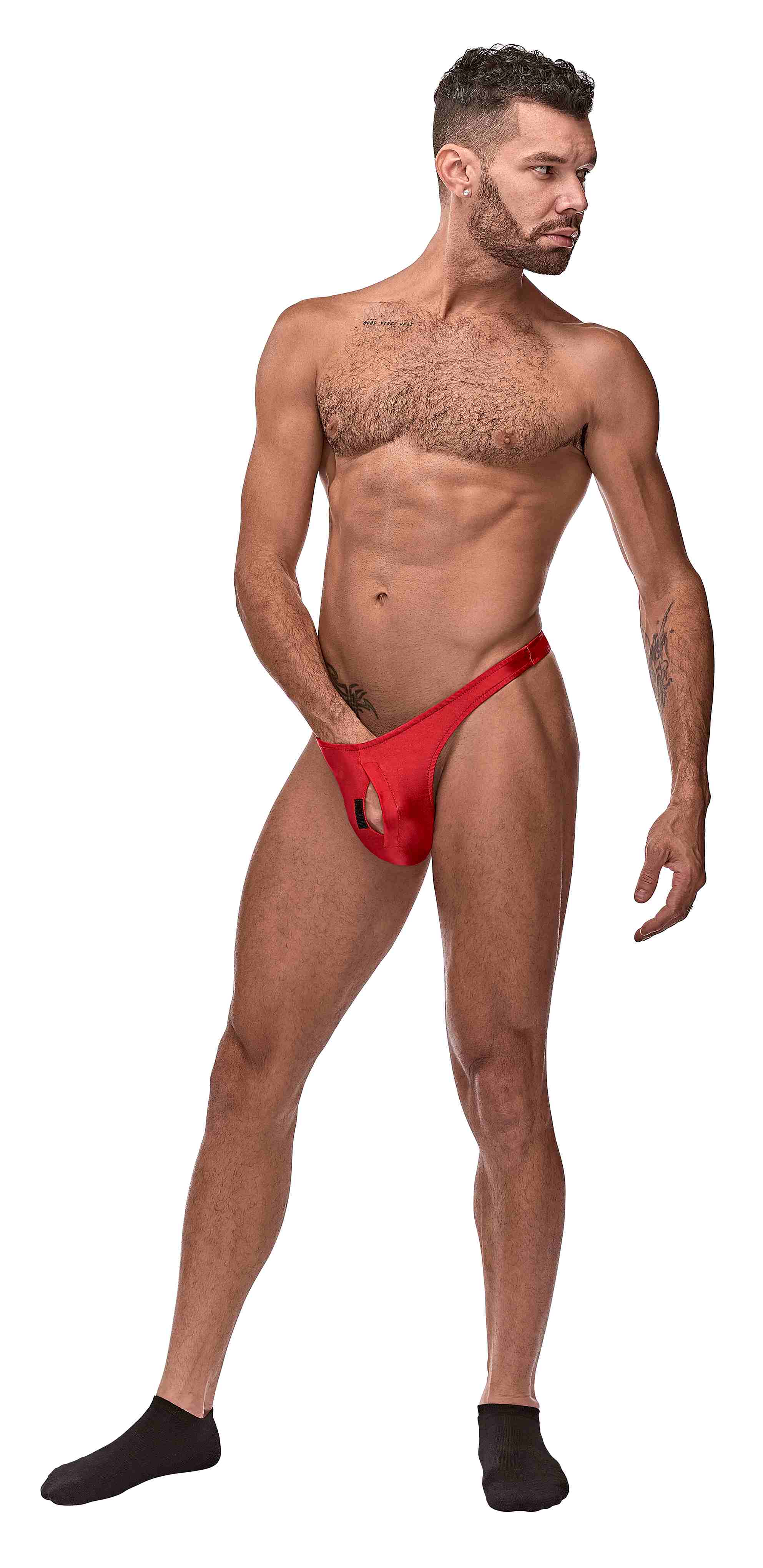 NYLON/SPANDEX PULL TAB THONG RED O/S