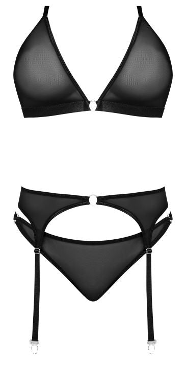 Sassy Bra, Garter & Rouched Panty – Black, 2XL
