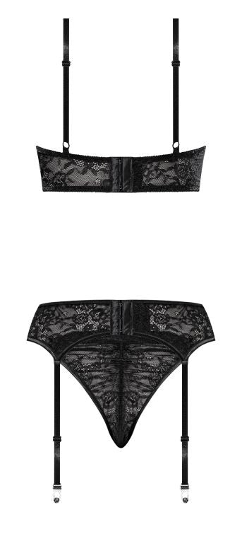 Ooh La Lace Demi Bra, Garter & Tanga – Black, 2XL