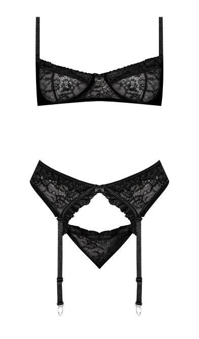 Ooh La Lace Demi Bra, Garter & Tanga – Black, 2XL