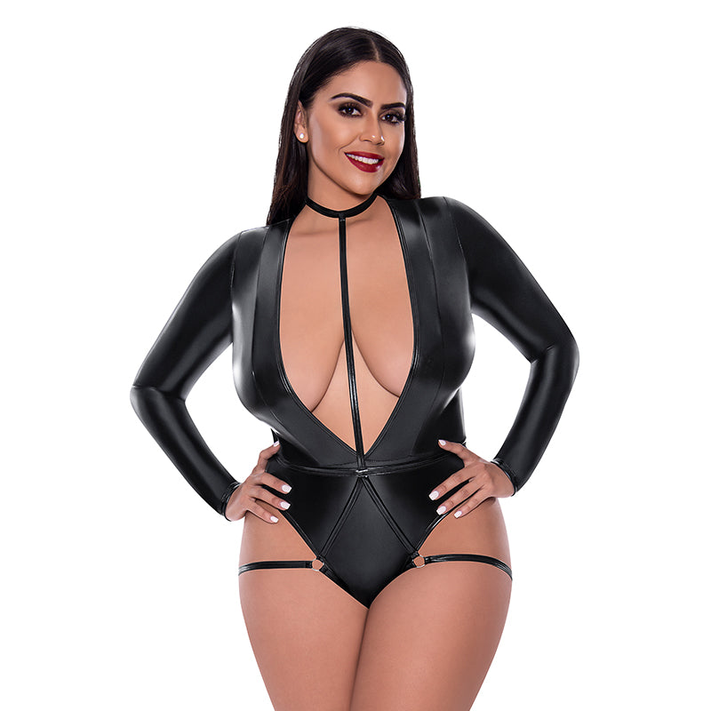 Liquid Onyx Teddy With Harness Caging – Black, 2XL