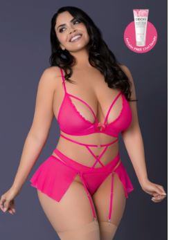 Pink Kink Bralette Panty Skirt – Pink Glow – 2XL