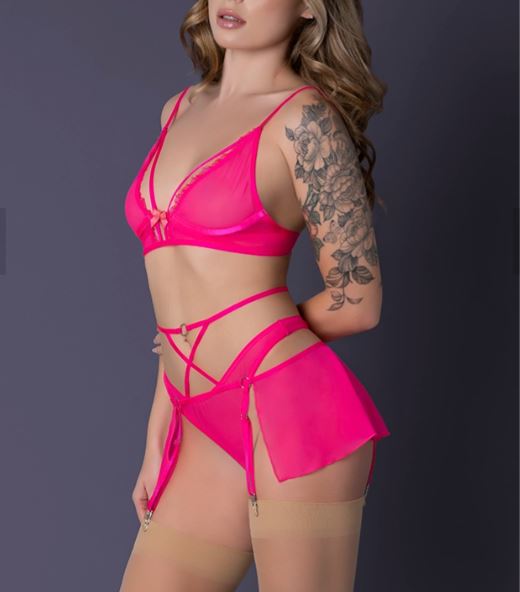 Pink Kink Bralette Panty Skirt – Pink Glow – L/XL