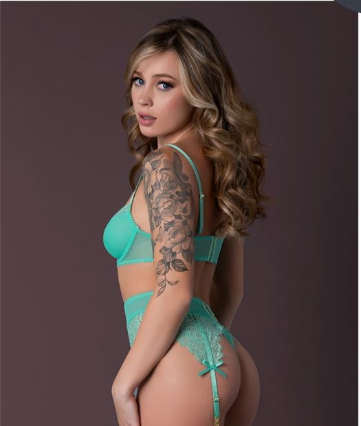 Caribbean Crush Bra & Garter Thong Set – Aqua Glow, S/M