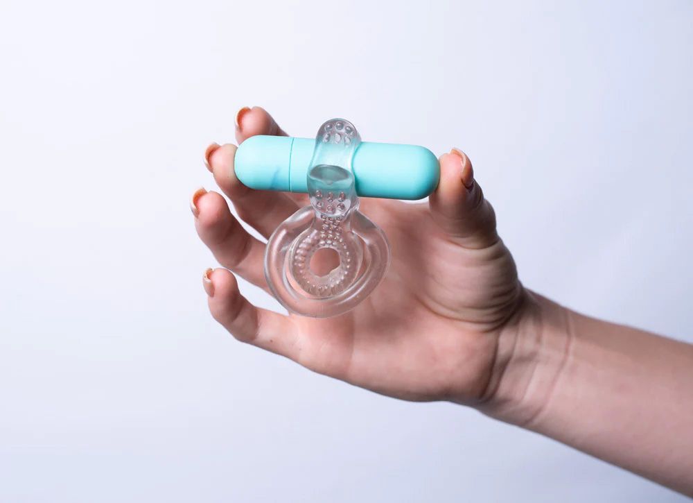 JAYDEN RECHARGEABLE VIBRATING COCK RING CLEAR SLEEVE