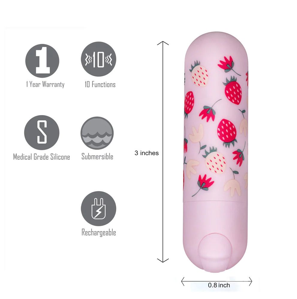BARI SUPER CHARGED MINI BULLET W/ STRAWBERRY PATTERN