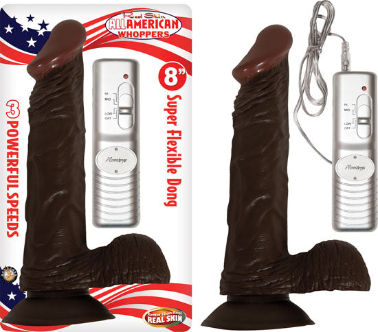 AFRO AMERICAN WHOPPER W/BALLS VIBRATING 8IN BROWN