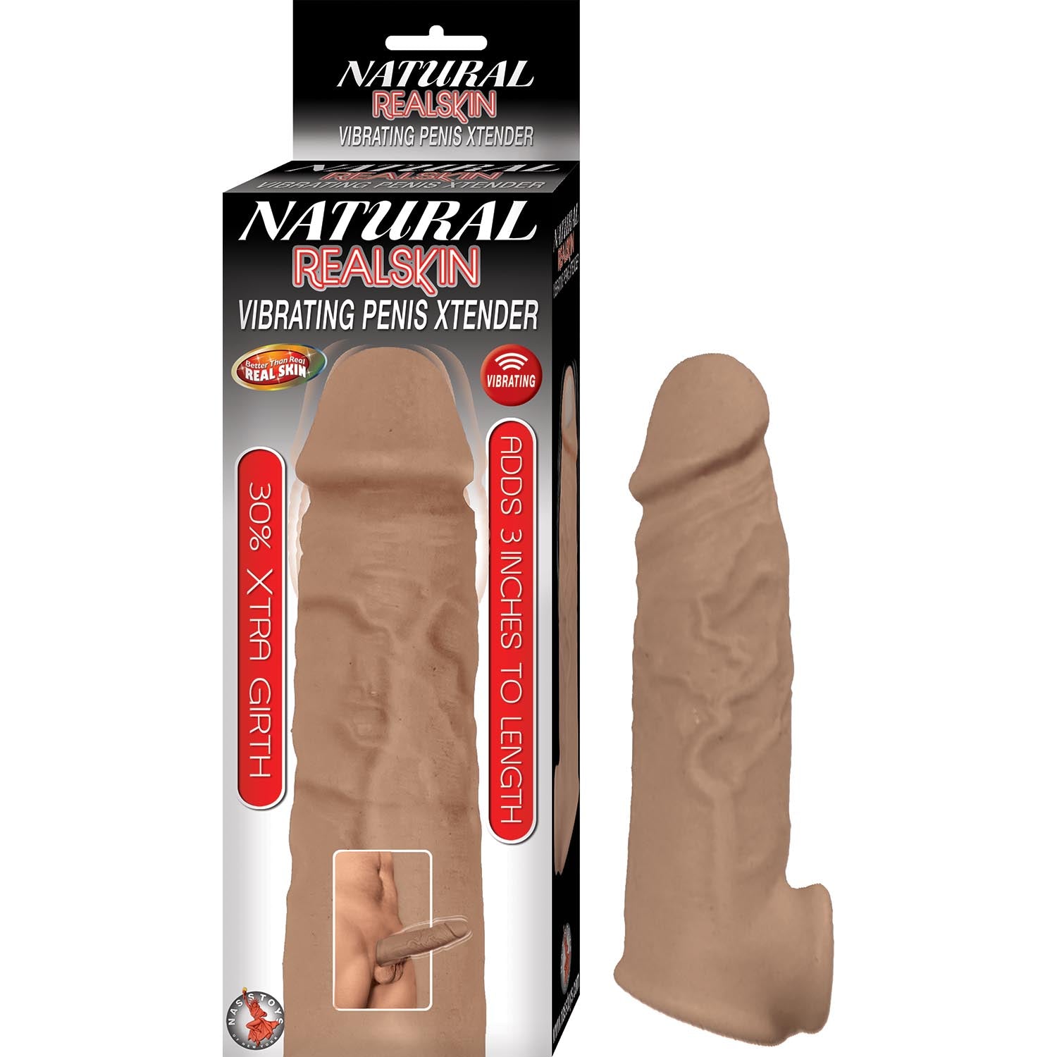 Natural RealSkin Vibrating Penis Xtender – Brown