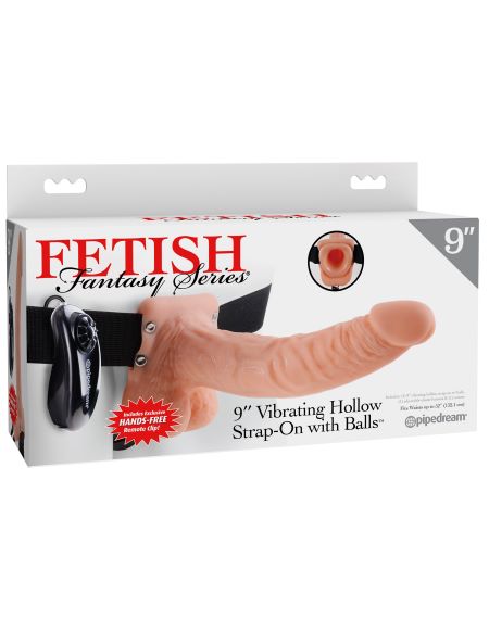 FETISH FANTASY 9 VIBRATING HOLLOW STRAP ON W/BALLS FLESH "