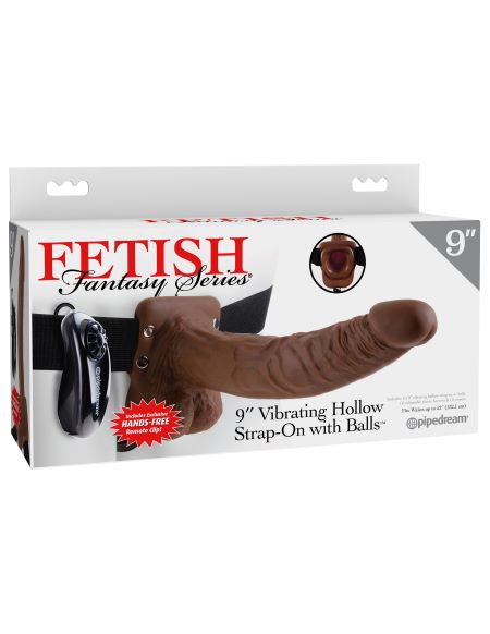 Fetish Fantasy 9" Vibrating Hollow Strap-On With Balls – Brown