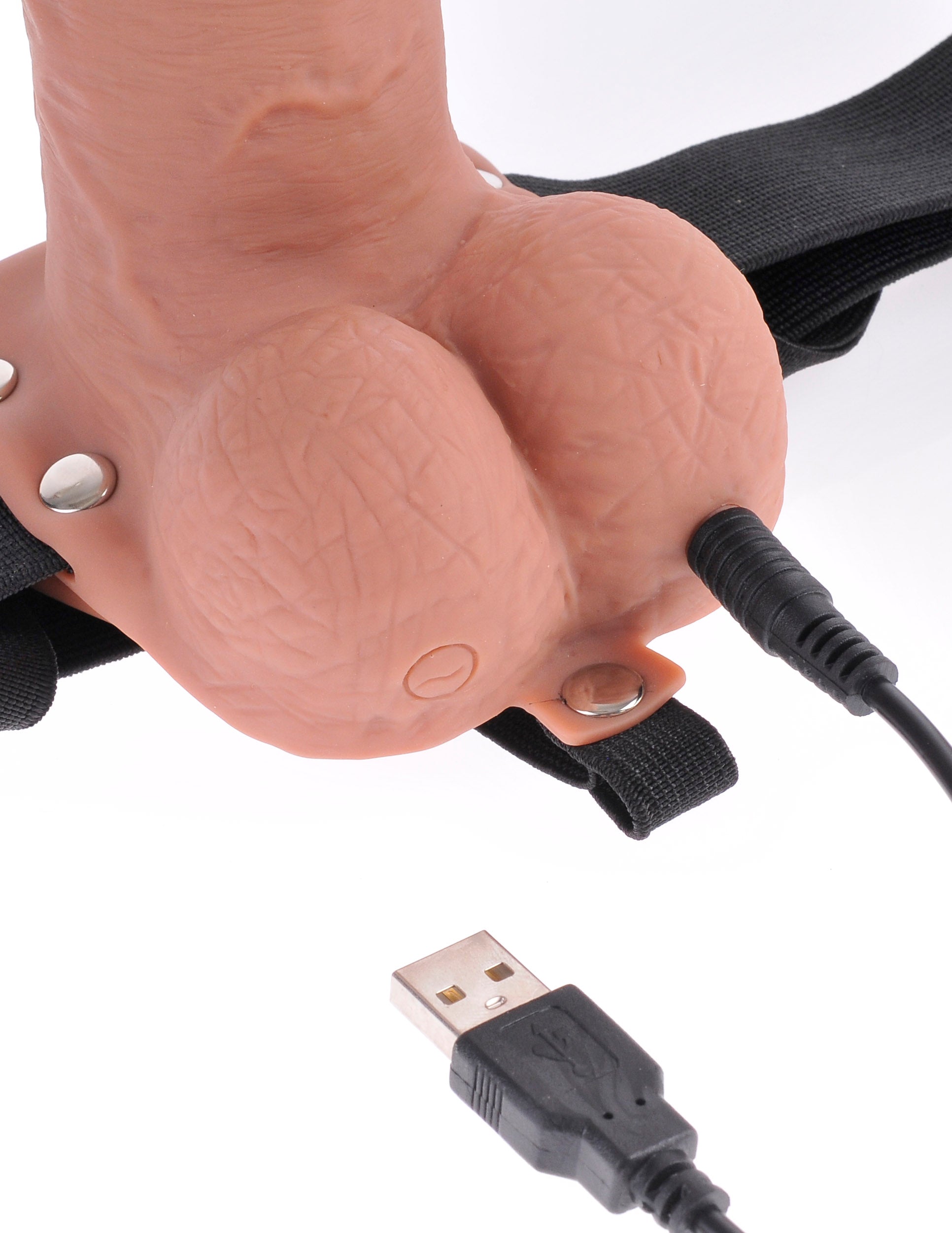 FETISH FANTASY 7 IN HOLLOW RECHARGEABLE STRAP-ON REMOTE TAN