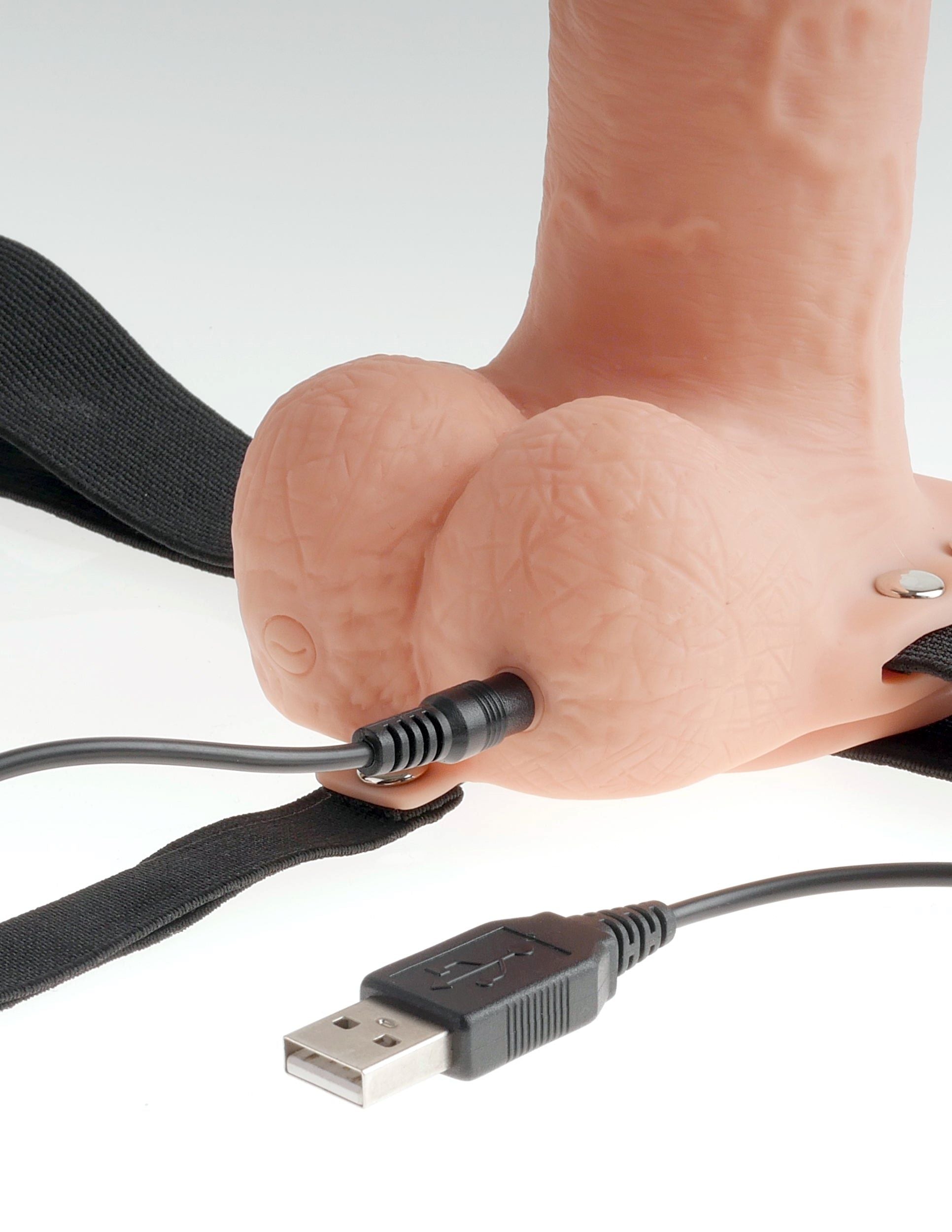 FETISH FANTASY 7 IN HOLLOW RECHARGEABLE STRAP-ON W/ BALLS