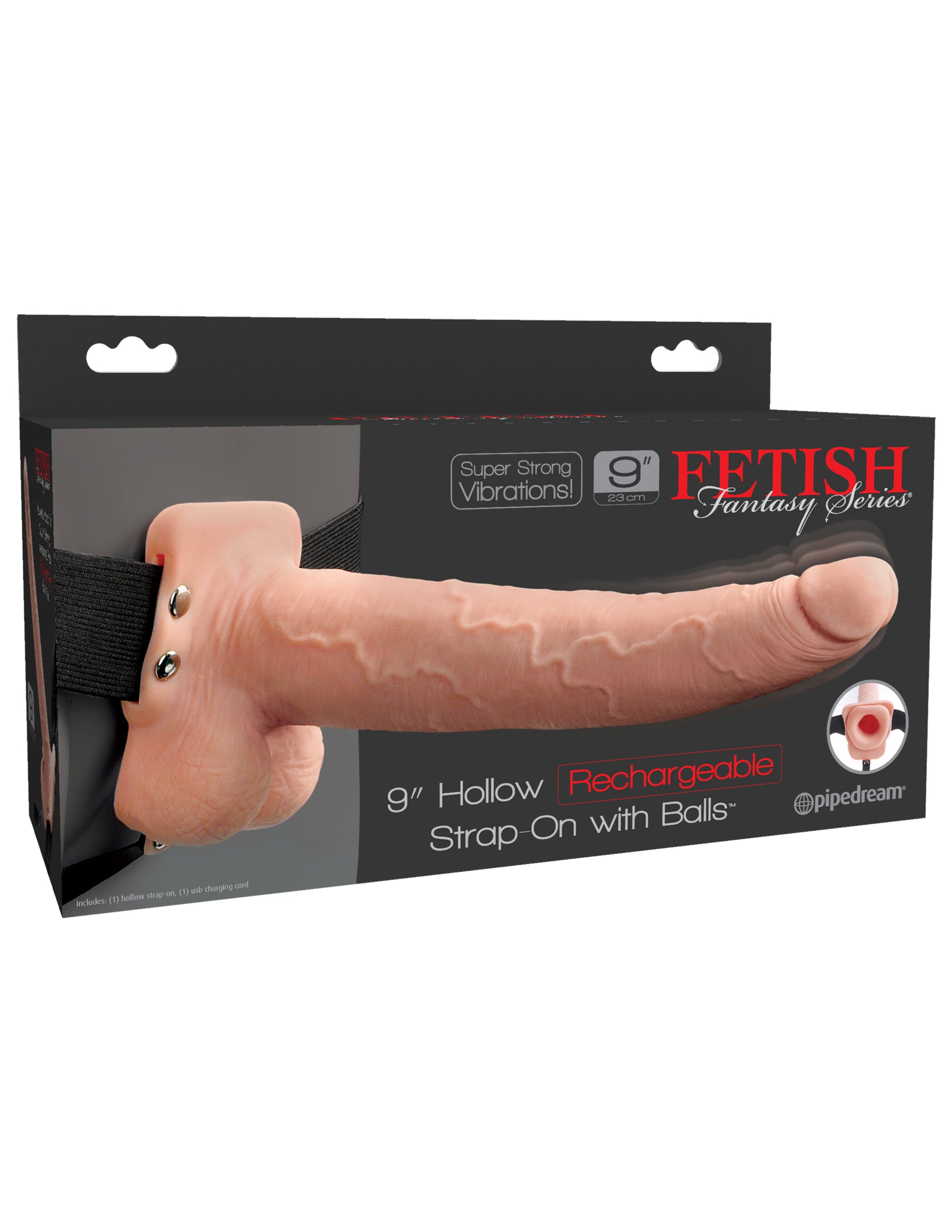 Fetish Fantasy 9" Hollow Rechargeable Strap-On With Balls