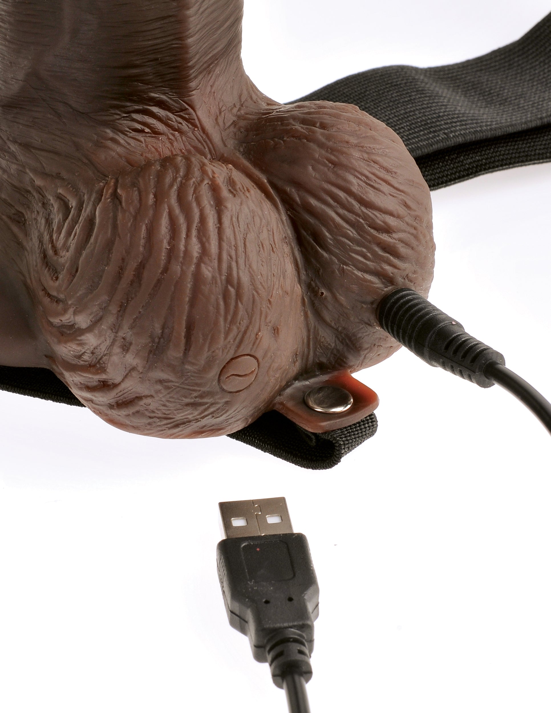 FETISH FANTASY 8 IN HOLLOW RECHARGEABLE STRAP-ON REMOTE BROWN