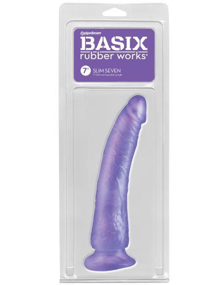 BASIX RUBBER WORKS SLIM 7IN DONG PURPLE W/ SUCTION CUP