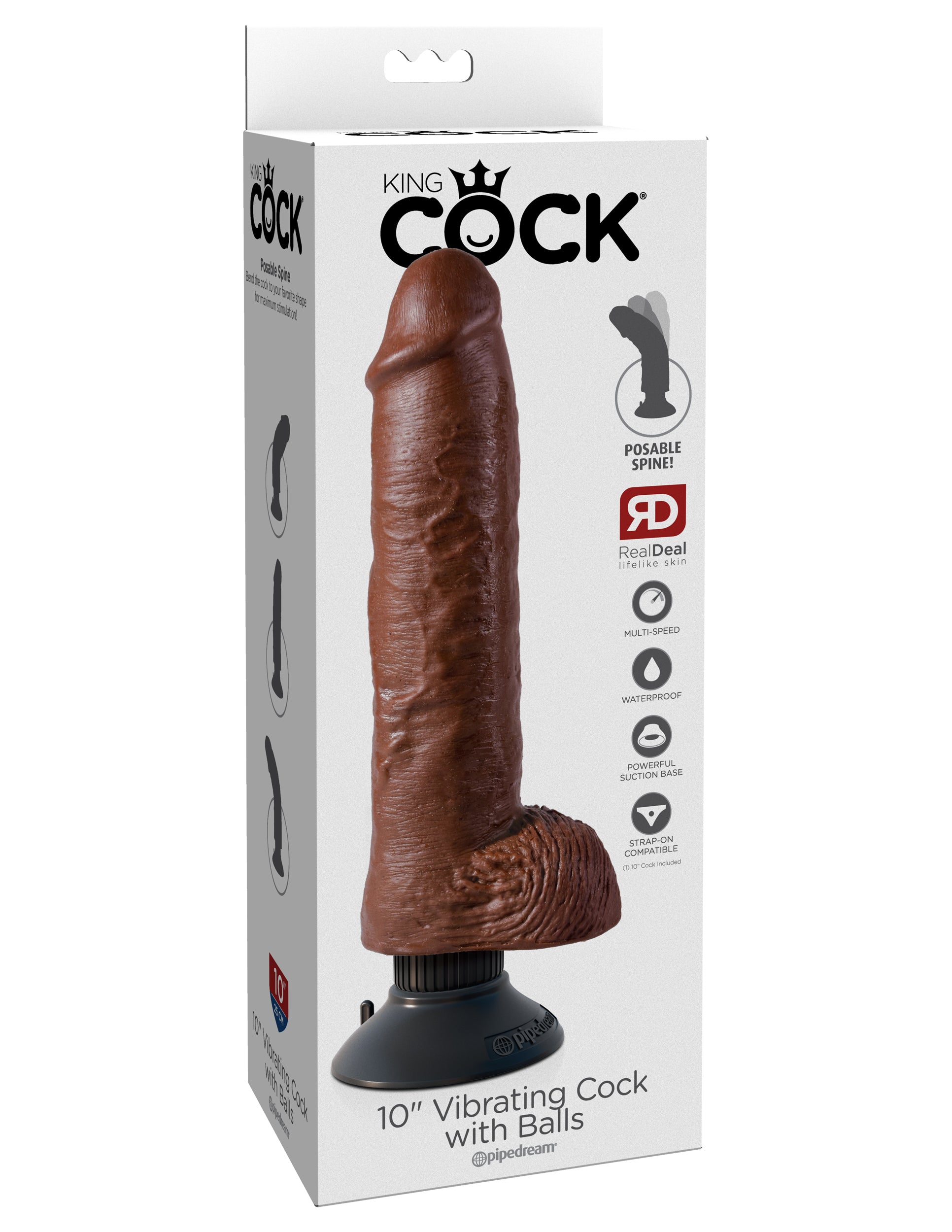 King Cock 10" Cock With Balls – Brown, Vibrating