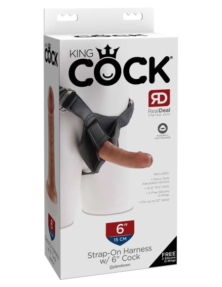 King Cock Strap-On Harness with 6" Cock – Tan