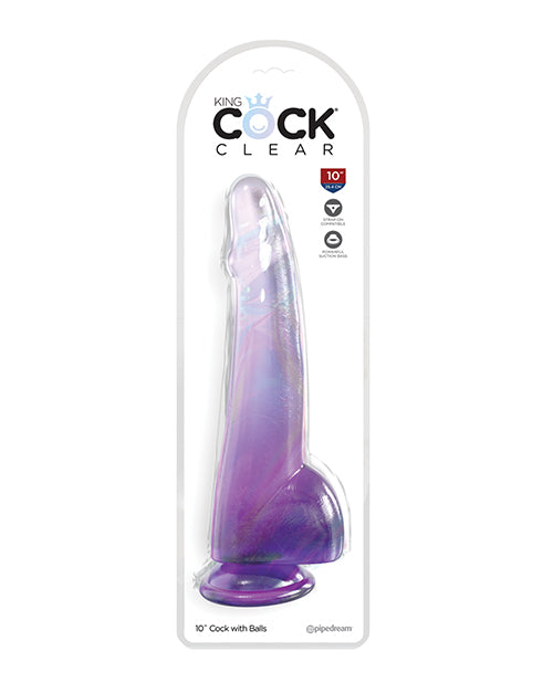 KING COCK CLEAR 10IN W/ BALLS PURPLE