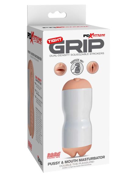 PDX EXTREME TIGHT GRIP PUSSY & MOUTH MASTURBATOR WHITE/ LIGHT