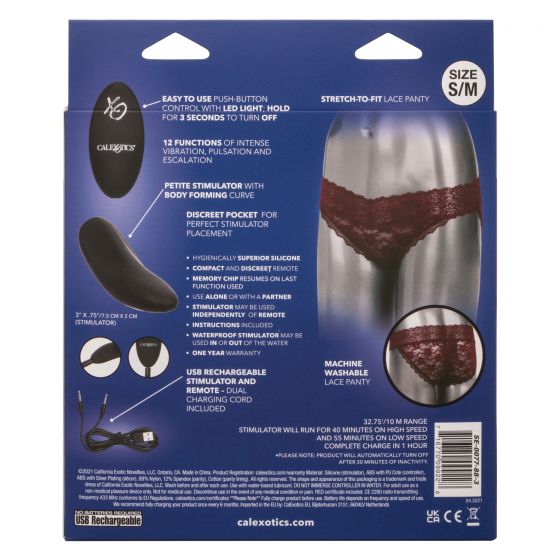 REMOTE CONTROL LACE PANTY SET S/M BURGUNDY