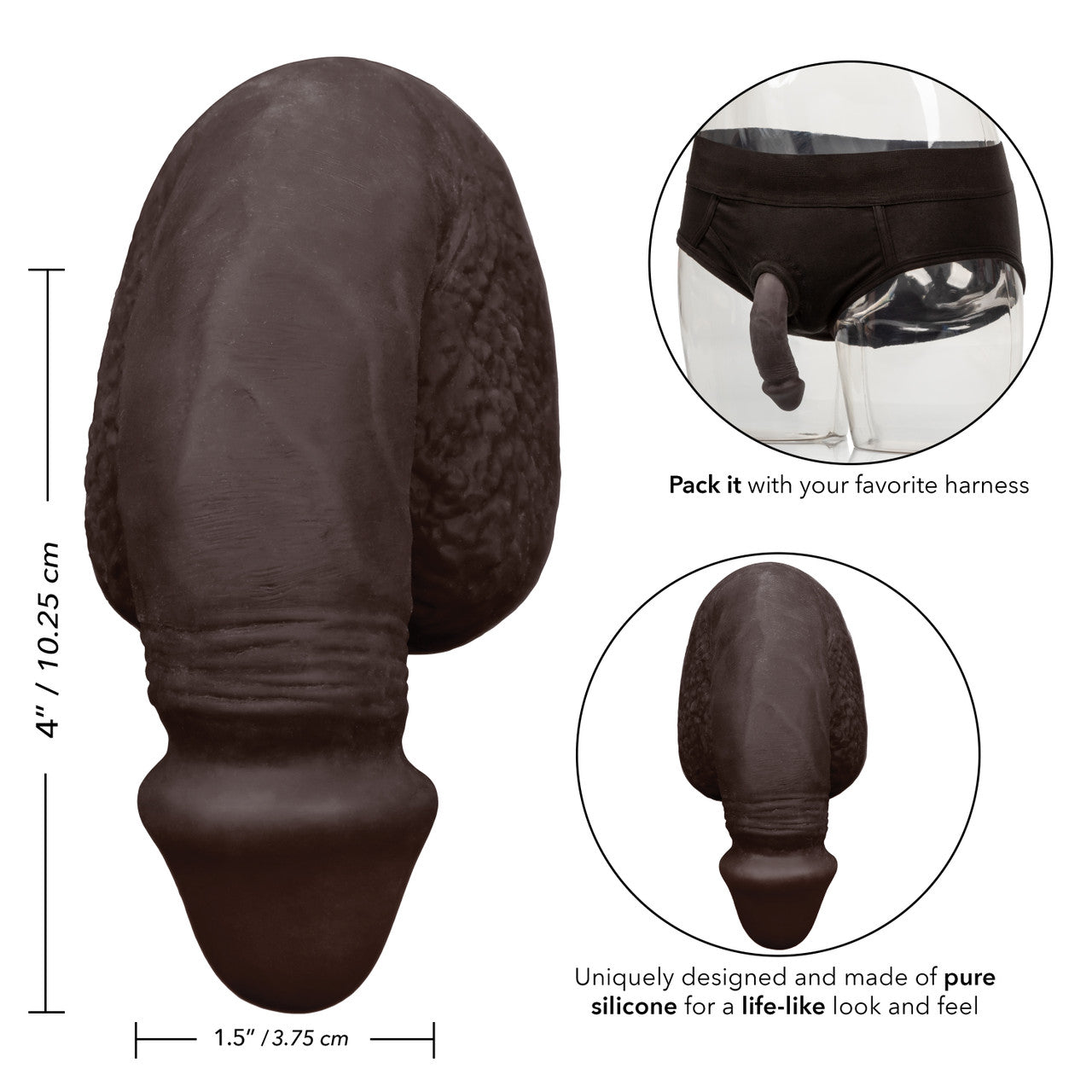PACKER GEAR BLACK PACKING PENIS 4IN SILICONE