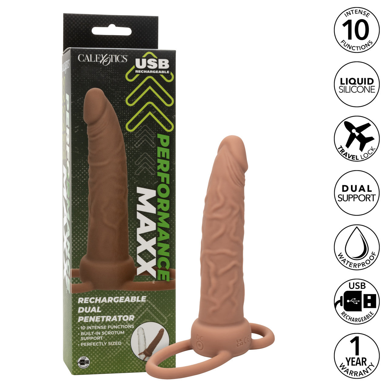 PERFORMANCE MAXX RECHARGEABLE DUAL PENETRATOR BROWN