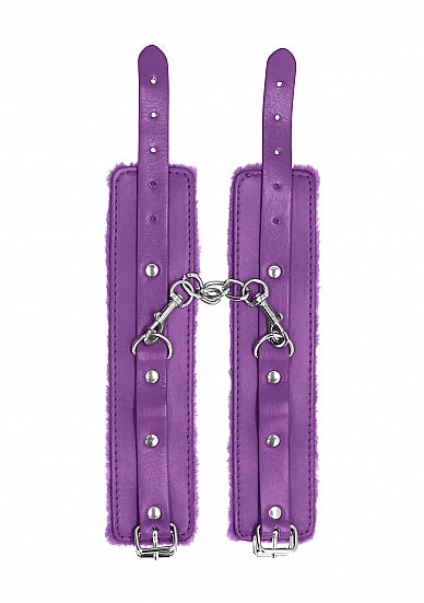 OUCH! PLUSH LEATHER HANDCUFFS PURPLE