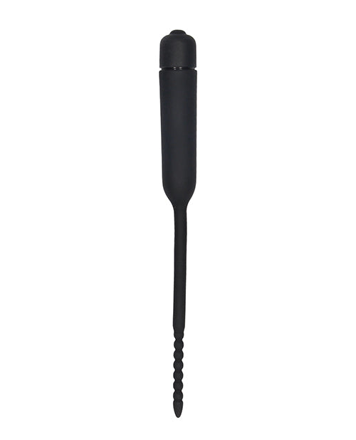 SILICONE VIBRATING BULLET PLUG W/ BEADED TIP URETHRAL SOUNDING BLACK