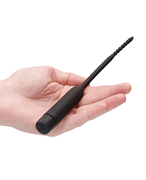 SILICONE VIBRATING BULLET PLUG W/ BEADED TIP URETHRAL SOUNDING BLACK