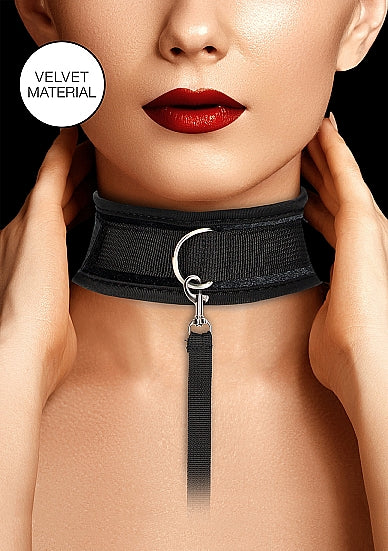 VELVET & VELCRO COLLAR & LEASH ADJUSTABLE BLACK