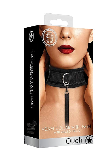 VELVET & VELCRO COLLAR & LEASH ADJUSTABLE BLACK