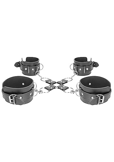 B&W HOGTIE W/ HAND & ANKLE CUFFS BONDED LEATHER