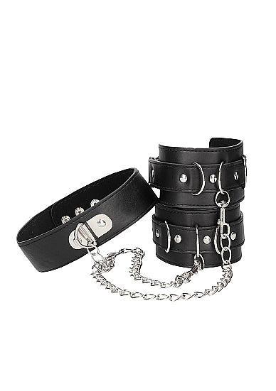 B&W COLLAR W/ HANDCUFFS STRAPS & CHAIN
