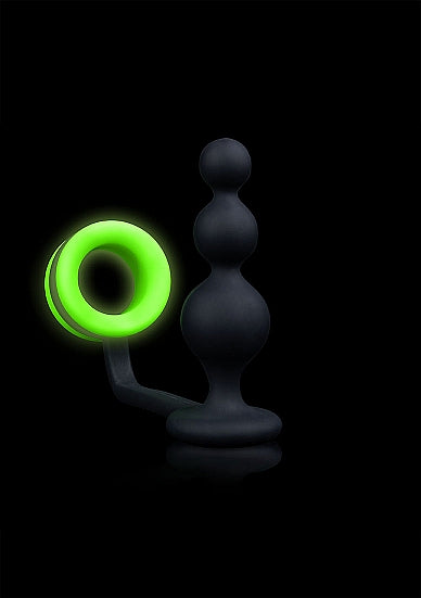 GLOW BEADS BUTT PLUG W/ COCK RING GLOW IN THE DARK