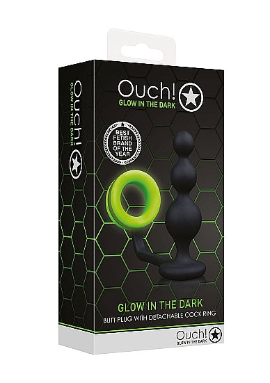 GLOW BEADS BUTT PLUG W/ COCK RING GLOW IN THE DARK