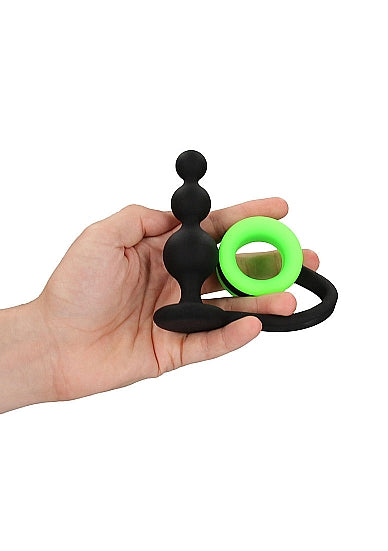 GLOW BEADS BUTT PLUG W/ COCK RING GLOW IN THE DARK