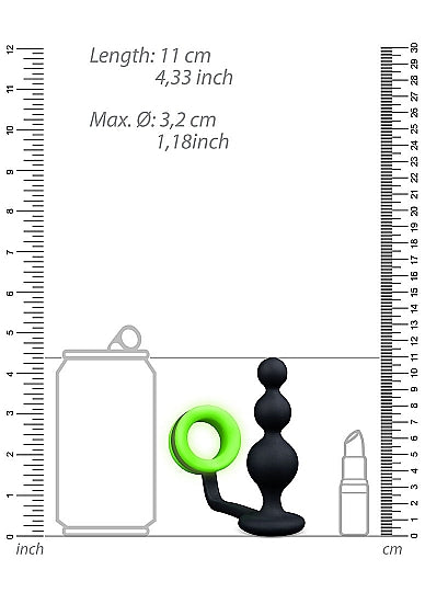 GLOW BEADS BUTT PLUG W/ COCK RING GLOW IN THE DARK