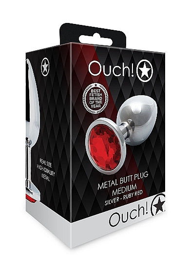 ROUND GEM BUTT PLUG MEDIUM SILVER RUBY RED