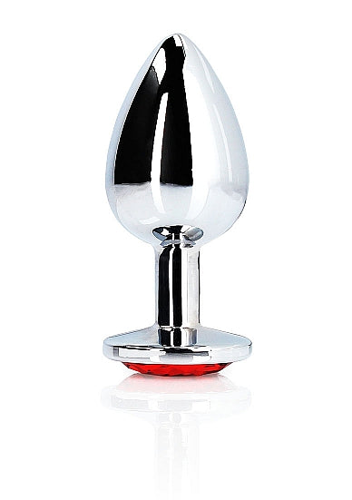 ROUND GEM BUTT PLUG MEDIUM SILVER RUBY RED