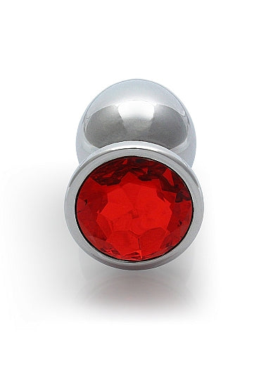 ROUND GEM BUTT PLUG MEDIUM SILVER RUBY RED