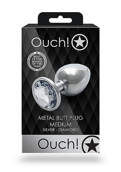 ROUND GEM BUTT PLUG MEDIUM SILVER DIAMOND