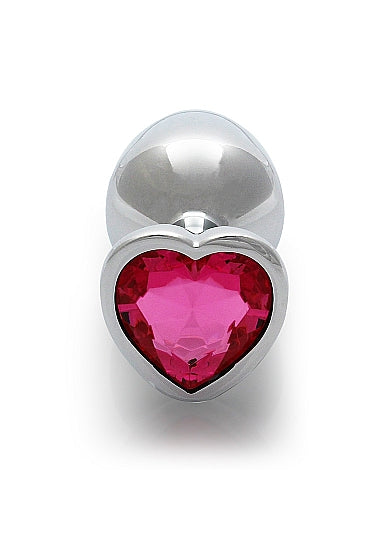HEART GEM BUTT PLUG MEDIUM SILVER RUBELLITE PINK