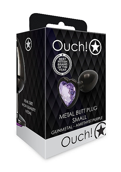 HEART GEM BUTT PLUG SMALL GUNMETAL AMETHYST