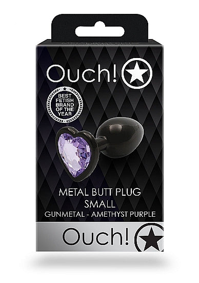 HEART GEM BUTT PLUG SMALL GUNMETAL AMETHYST