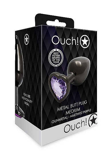 HEART GEM BUTT PLUG MEDIUM GUNMETAL AMETHYST