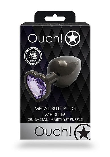 HEART GEM BUTT PLUG MEDIUM GUNMETAL AMETHYST